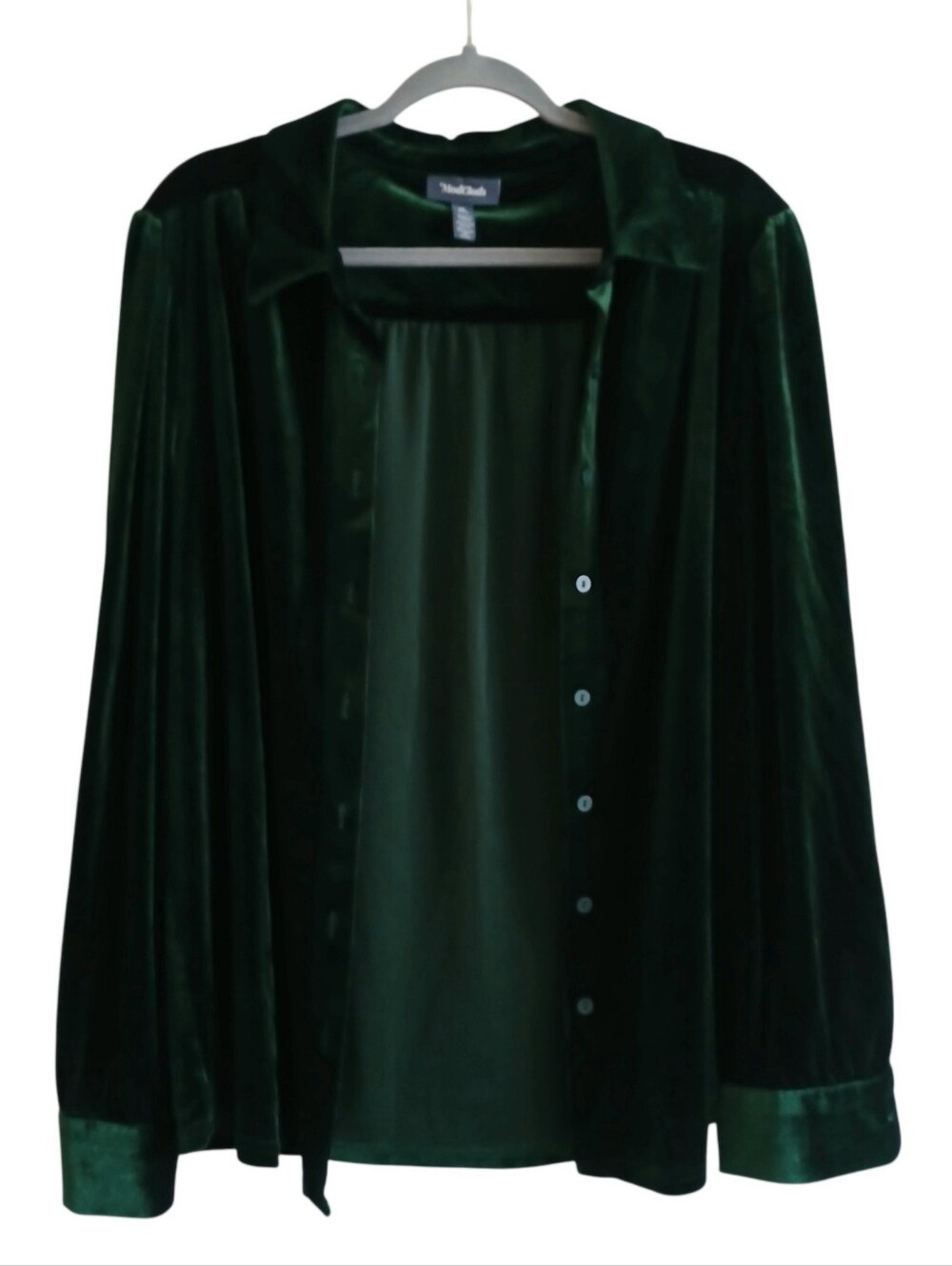 Modcloth Jewel Tone Velvet Button Up Top Women's XL Green Layering Party - Picture 3 of 9